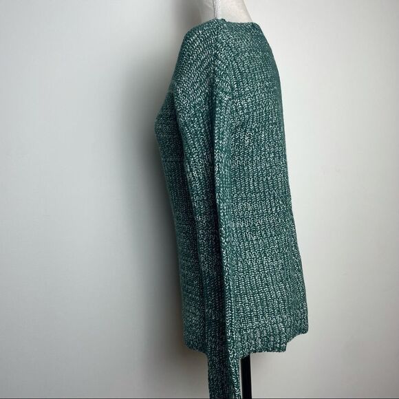 Ashley Green and White Tweed Tight Knit V Neck along Sleeve Cotton Blend size M - Picture 5 of 7